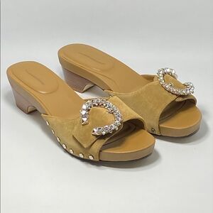 Jimmy Choo Arlia Suede Crystal Buckle Casual Wedge Sandals size 40